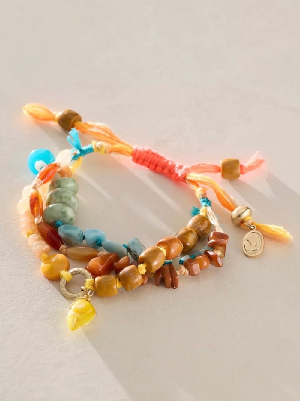 NWT Free People $48 Beaded Semiprecious Stone Bracelet Orange/Papaya